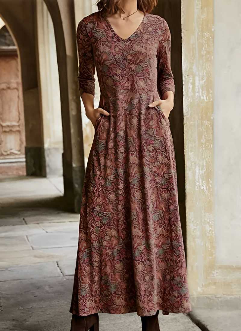 Emma | Elegant long vintage-pattern dress